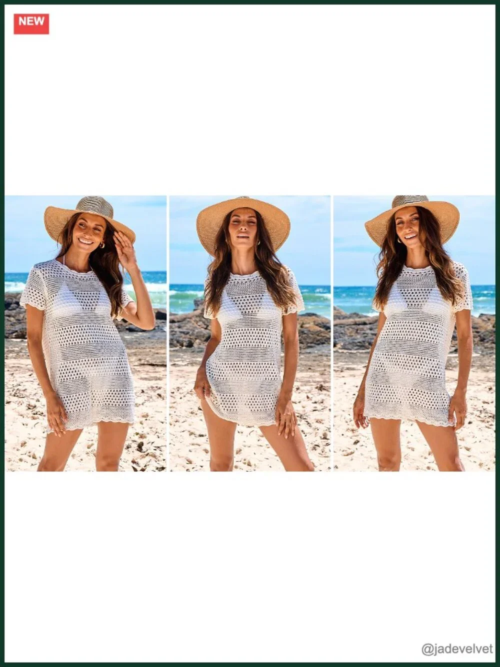 Mesh Knit Crochet Hollow Out Swimsuit Cover Up Pullover Dress